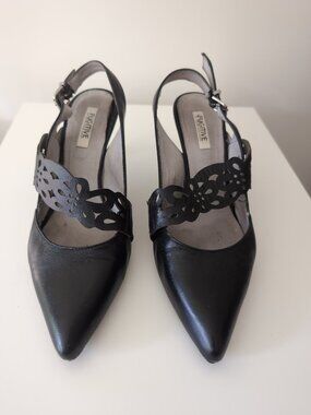 Fugitive by Francesco Rossi Black Leather Slingback Heels Size 38